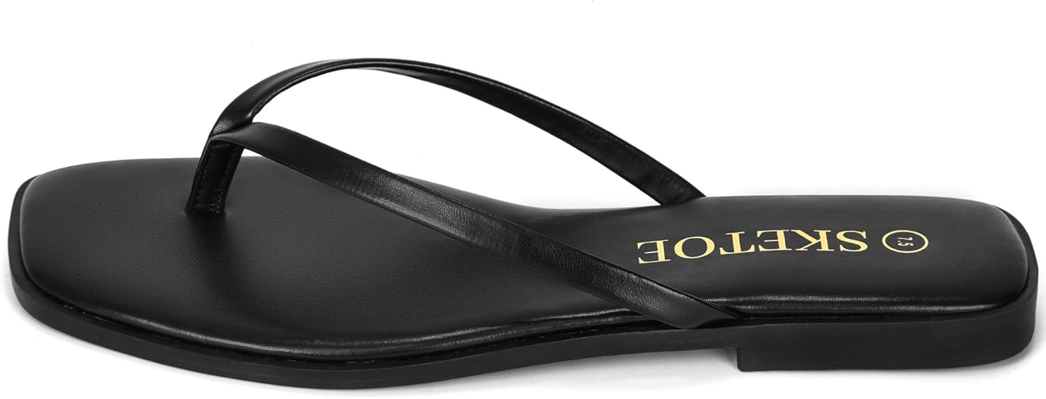 Flip Flops for Women Square Toe Flat Sandals for Women Comfortable Thong Sandals Vegan Leather Flip Flops Lightweight Summer Beach Sandals Dressy Vacation Essentials Slides - Image 5