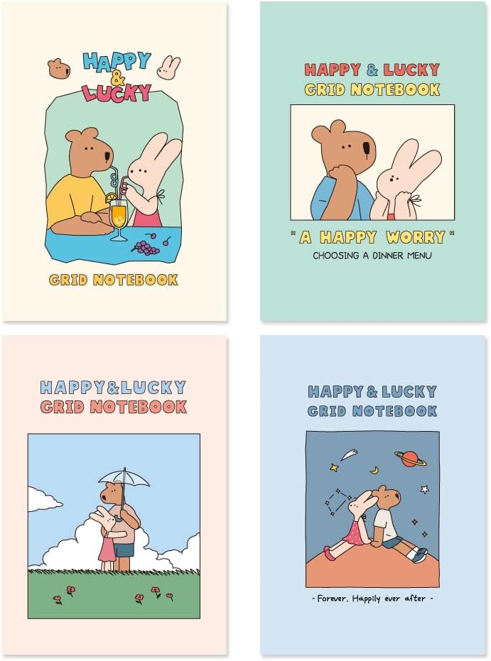 Monolike B6 Happy and Lucky Grid notebook 4p A SET - Mini note, Pocket note, Grid note, a portable note, 128x182mm, 80pages