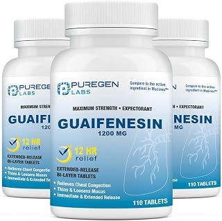 Puregen Labs Mucus Relief 12 Hour Extended Release Guaifenesin 1200mg Maximum Strength | Total 330 Tablets | Relief from Cough, Cold, Nasal & Chest Congestion | Expectorant | Extended Release
