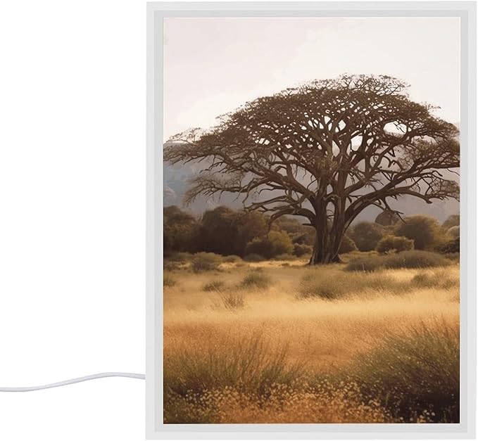 VFMNT Night Light Africa Tree Nightlight for Adults LED Night Lamp Acrylic Plaque Night Light with Picture USB Rechargeable with Buttom Switch Mirror Lights for Bedroom