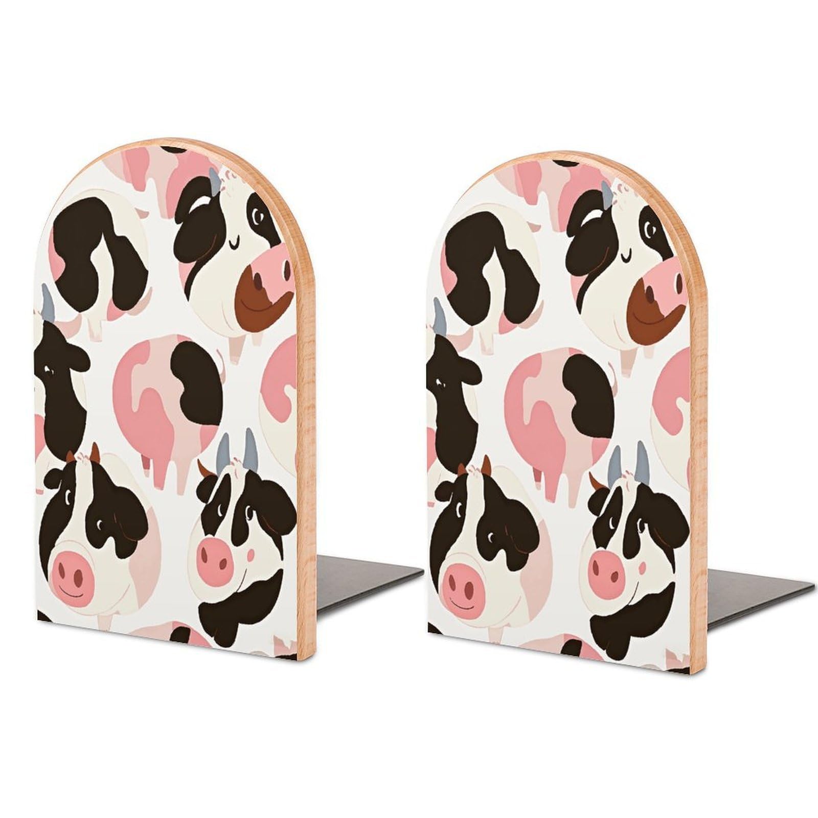 Sujetalibros de madera con diseño de vaca, soporte decorativo antideslizante para estanterías
