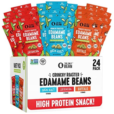 The Only Bean Crunchy Roasted Edamame - Healthy Snacks for Adults and Kids (Variety Pack), Low Calorie & Carb Keto Snack Food, Vegan Gluten Free High Protein Snacks (11g), Office Snack, 0.9oz 24 pack Cover
