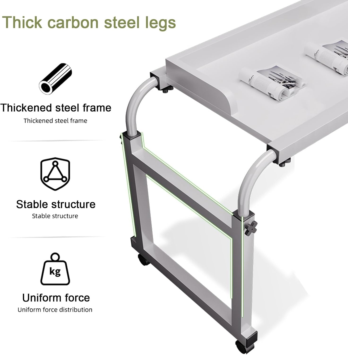 YVYKFZD Overbed Table with Wheels, Bedside Table Adjustable Height and Length, Standing Over Bed Table, Rolling Medical Over Bed Desk for Full/Queen/King Beds (Color : Black A, Size : 120cm/47.2in)