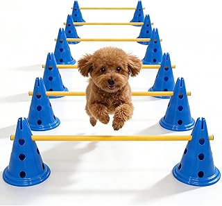 Dog Agility Hurdle Cone Set, Dog Agility Course Backyard Set with Height Adjustable Crossbar for Rehabilitation & Beginners, Dog Agility Equipment for Dog Obstacle Course Training Starter