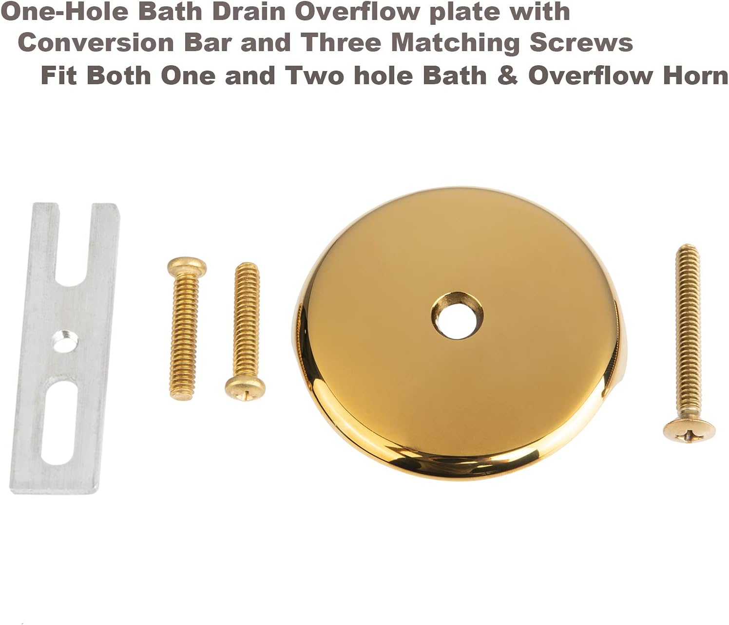 Artiwell Push & Lock Tub Trim Set with Single-Hole Overflow Faceplate, Bathtub Conversion Kit Assembly with Conversion Bar, Universal Fine/Coarse Thread, No Putty Installation (Polished Brass)