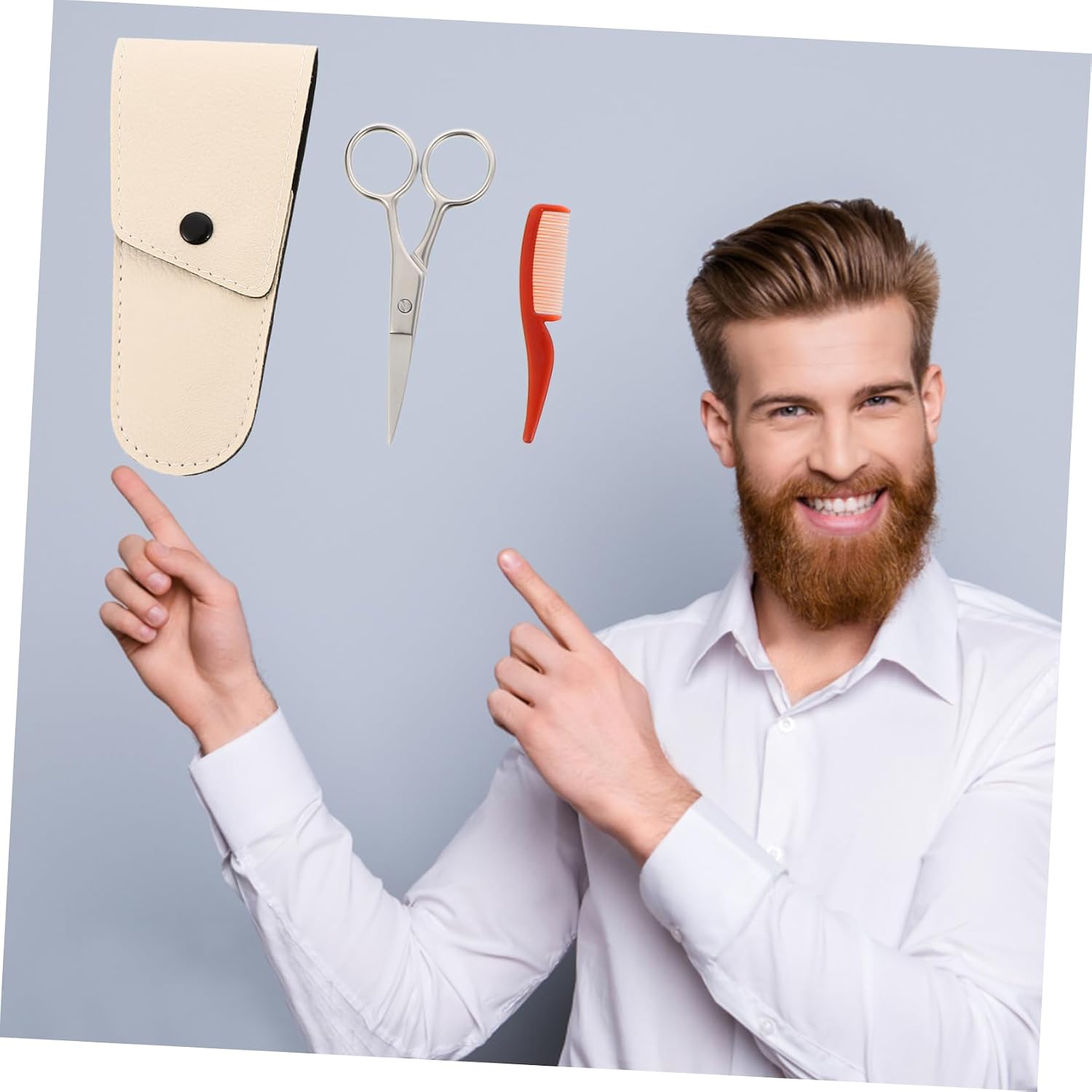 Gatuida 3sets Stainless Steel Beard Scissors and Comb for Grooming and Beard Trimmer Kit for Home and Outdoor Use