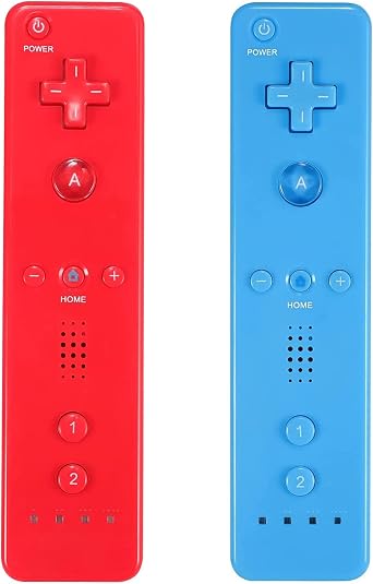 AUFGLO Wii Controller 2 Pack - Wii Remote with Silicone Case and Wrist Strap red+blue