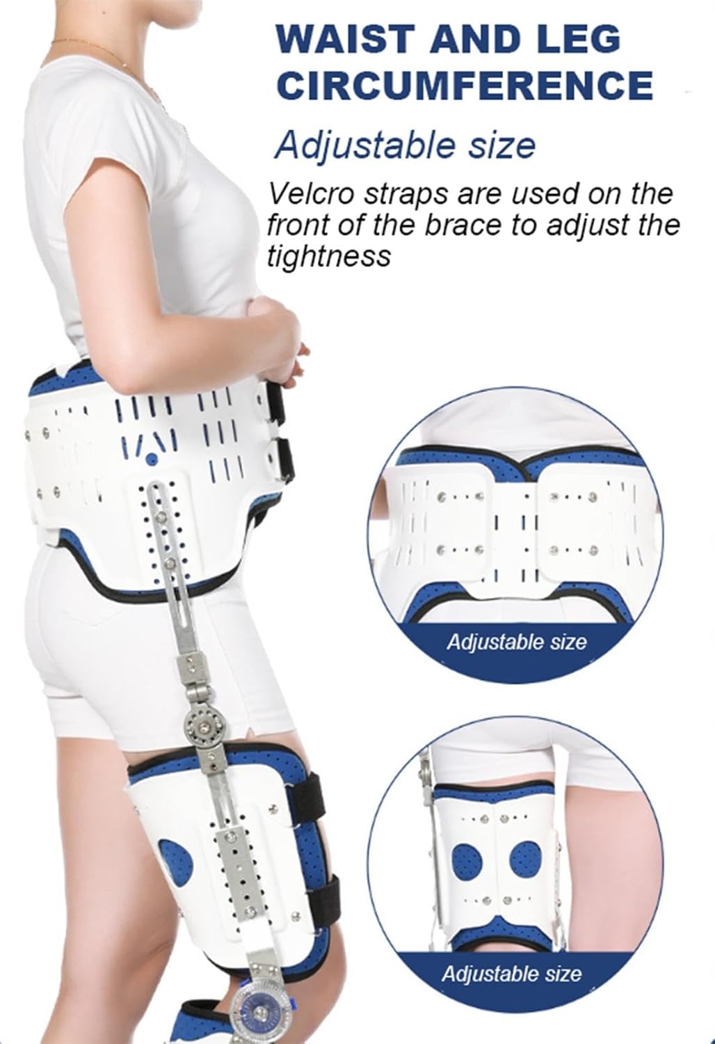 Hip Brace Knee Ankle Foot Orthosis Brace,Adjustable Knee Support Immobilizer for Hip Fracture Rehabilitation Equipment Fixed Brace, for Women and Men,Left