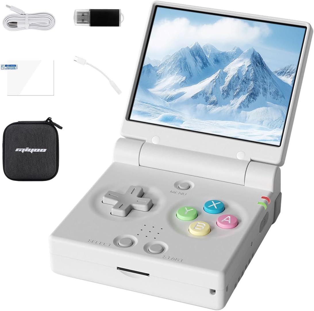 Miyoo Mini Flip Retro Game Console,2.8 Inch IPS Classic System and 2500mAh Battery Video Games Consoles,with Linux System and Wireless Networt Handheld Console Casual Game Console-No SD Card(White)