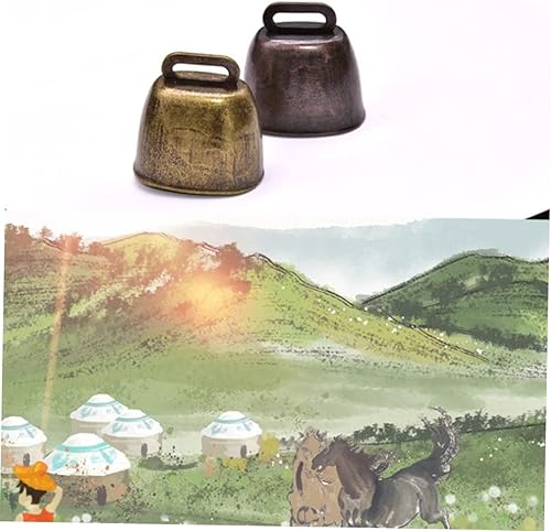 Miniatura 9 de SUPVOX Juego de campanas de artesanía antigua, 2 unidades, campanas de vaca grandes, mango decorativo, accesorio agrícola