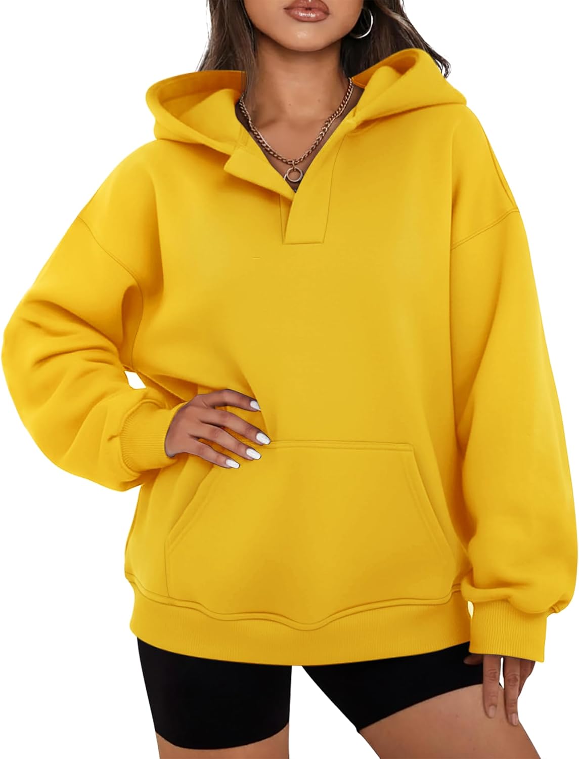onlypuff Women Essential Hoodies Pullover Sweatshirt Long Sleeve Kangaroo Pocket Fleece Basic Sweater