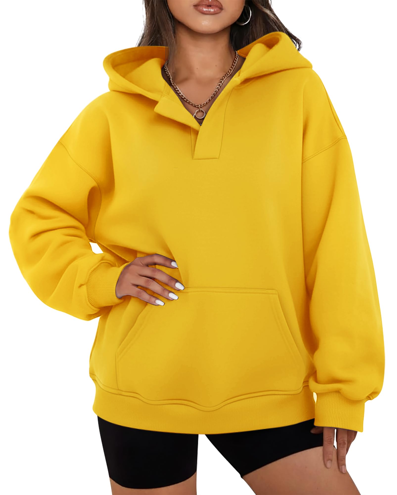 onlypuff Women Essential Hoodies Pullover Sweatshirt Long Sleeve Kangaroo Pocket Fleece Basic Sweater
