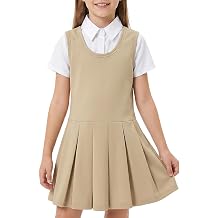 Noomelfish Girls 2 in 1 School Uniform Dress Short Sleeve Pleated Jumper Button Down Shirts Dresses 5-12 Years