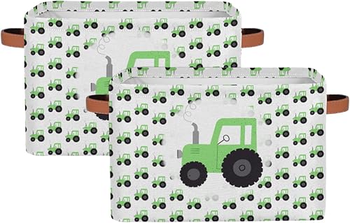 Miniatura 2 de Cesta de almacenamiento de camión para automóvil, contenedor de almacenamiento plegable de tractor verde con asa de tela, caja de almacenamiento