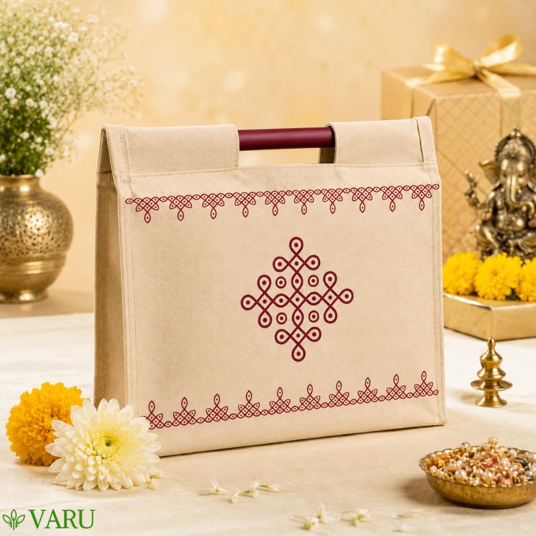 Jute Cotton Return Gift Bags - Kolam Design (Pack of 12) -7