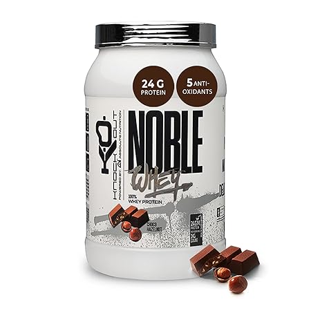 Knockout by Absolute Nutrition Noble Whey Protein 1Kg (Choco Hazelnut), 24g Protein per serving for muscle building, strength, and endurance with Digestive Enzymes, 5 Fruits Extract for Weight Management