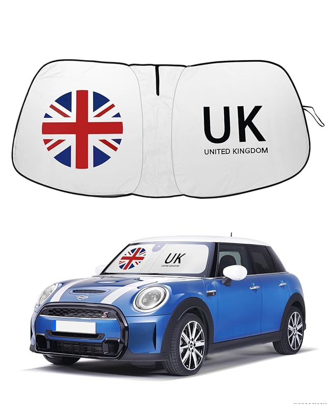 Protetor solar dobrável para para-brisa GZSH compatível com MINI Cooper 2015–2024, Cooper S e Hardtop 4 portas, Union Jack