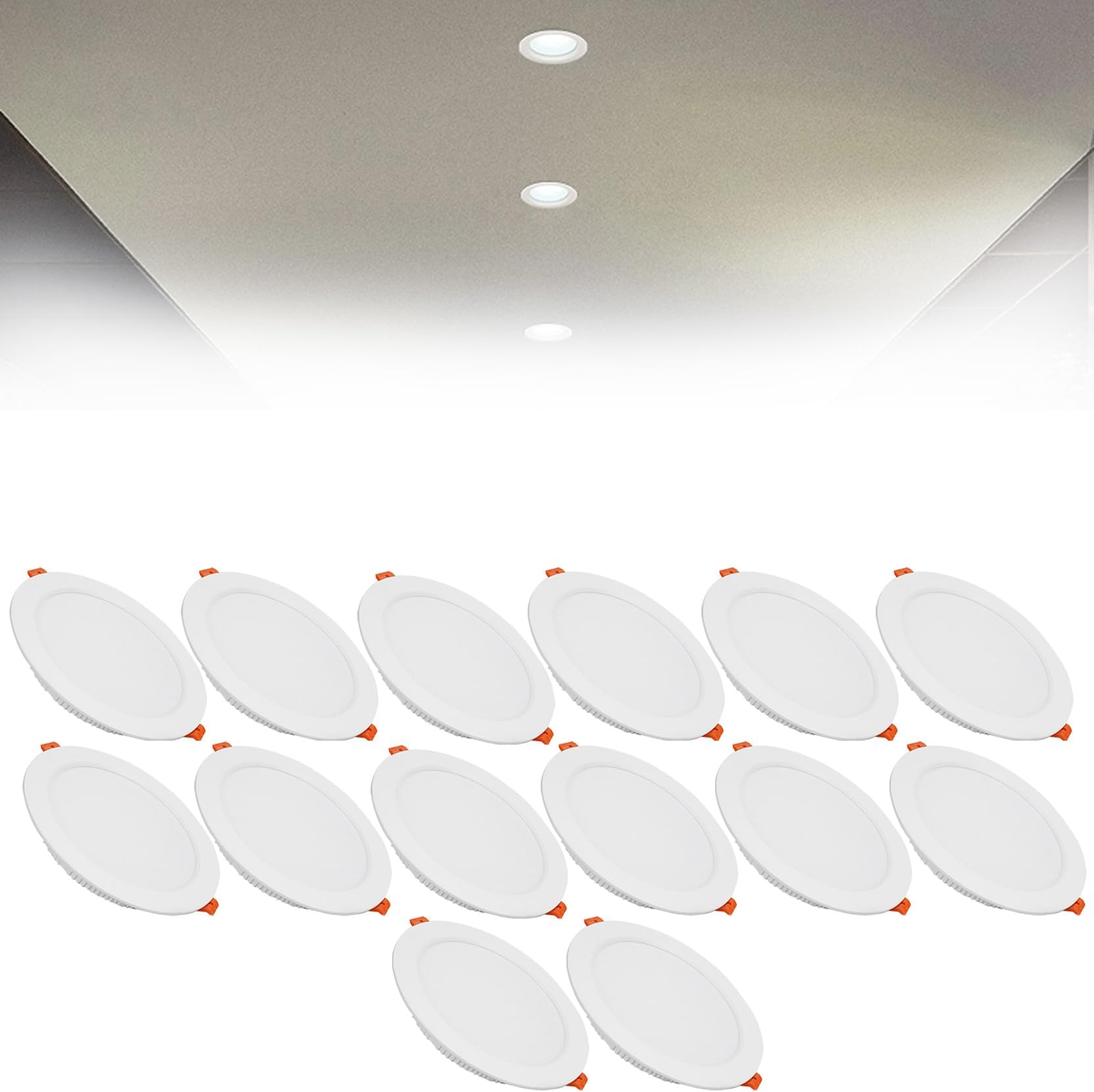 21W LED Recessed Ceiling Spotlights, 6000K Cold White Ultra Slim Panel Light, Cut Φ160-170mm, AC110-240V Round Downlights for Living Room Office, 14 Pack