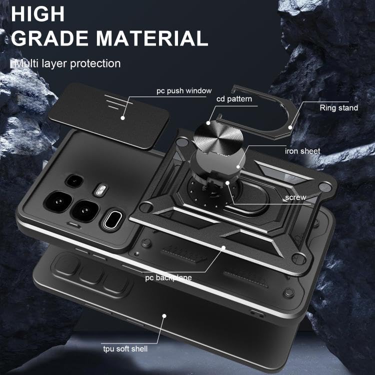 Image of SPAZY CASE Infinix Note 50s Back Cover | Heavy Duty Hybrid Case with 360 Degree Rotating Finger Ring Holder + Slider Shutter Camera Protection Case for Infinix Note 50s - Blue