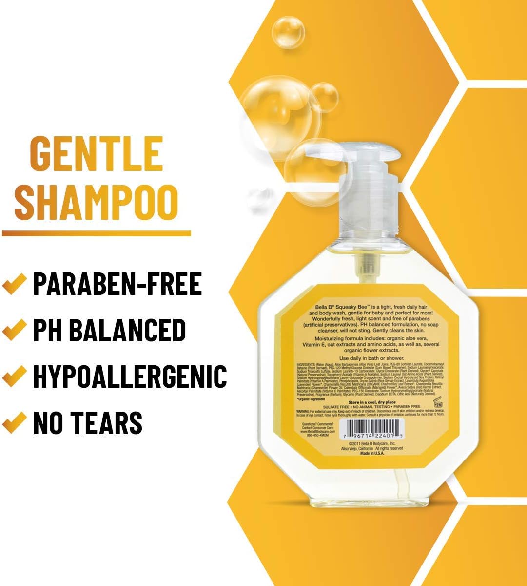 BELLA B Squeaky Bee Bodywash and Shampoo 13 oz - Baby Body Wash And Shampoo - Baby Bath Wash - Organic Body Wash - Natural Body Wash - Kids Body Wash - Organic Soap - Baby Soap - Shampoo Organic : Baby