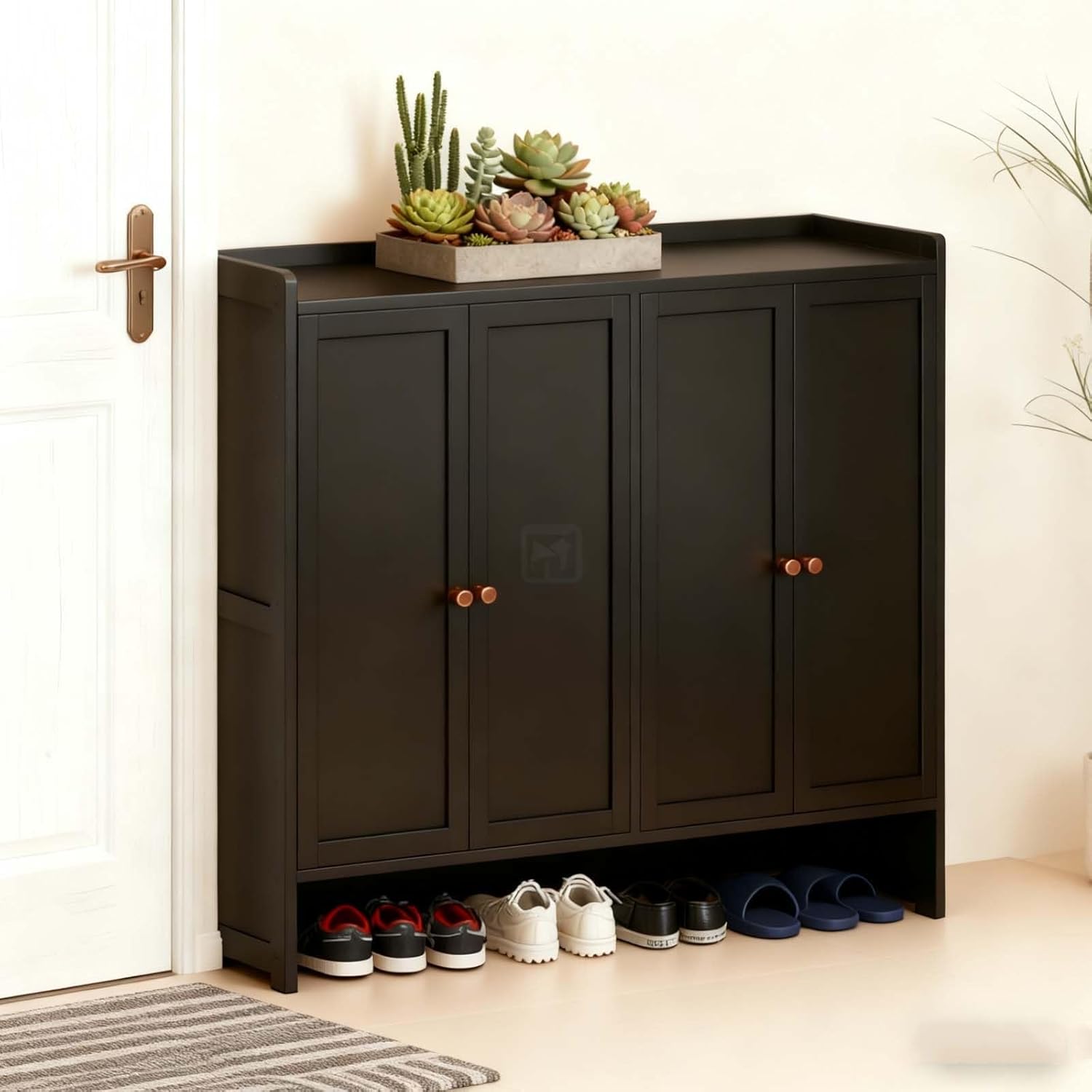 Narrow Shoe Cabinet with Doors - Space-Saving Shoe Rack for Entryway, Hallway & Foyer | Multifunctional Dustproof Storage Stand for 4 Pairs of Shoes