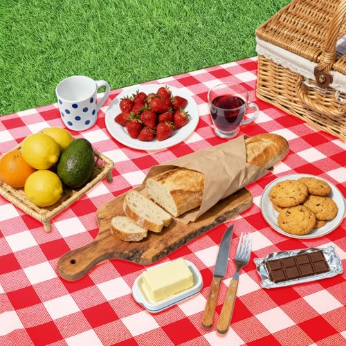 Image of Oigco Red and White Checkered Tablecloths - 3 Pack 54 inch x 108 inch Rectangle Disposable Plastic Red Gingham Tablecloth, Picnic Table Cover for Party, Wedding, Birthday Christmas Decor