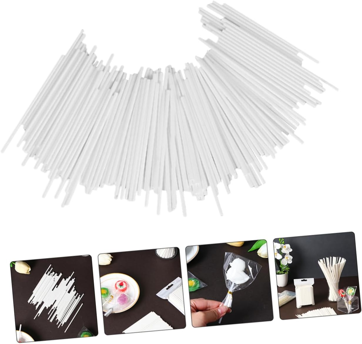200 Pack White Paper Lollipop Sticks for DIY Candy Treat Making