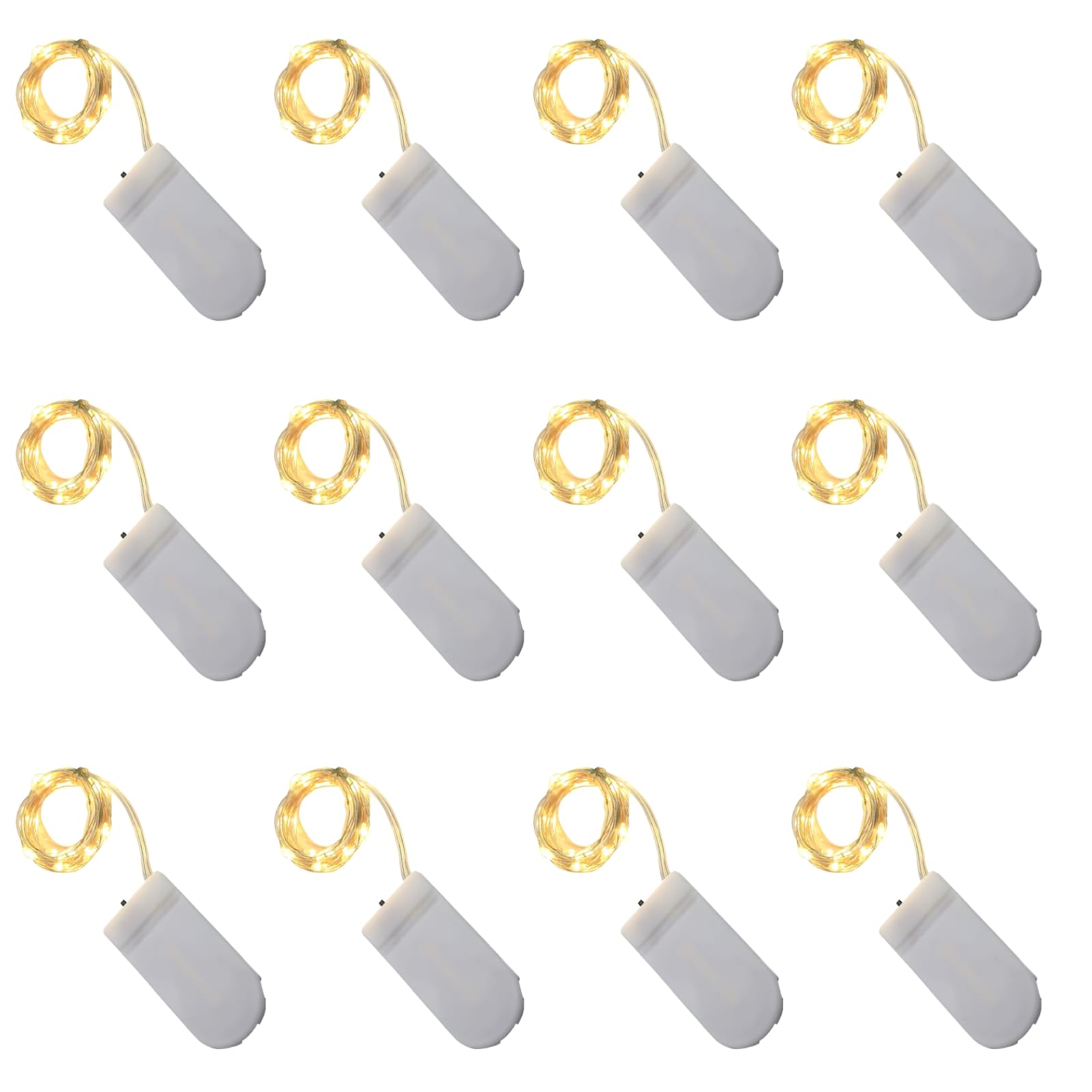 Mewneap 12 Pcs Copper Wire Fairy Lights, 1M 10 LED Battery Operated String Lights, Mini LED Lights for Bedroom Wedding Party Christmas Tree Indoor Outdoor Decoration (Warm White)
