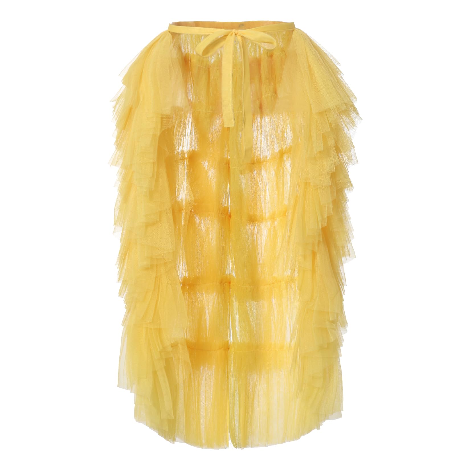 Women Back Tulle Tutu Overskirt Ruffles Mesh Layered High Waist Tie-on Belt Bustle Skirt for Wedding Party Cocktail