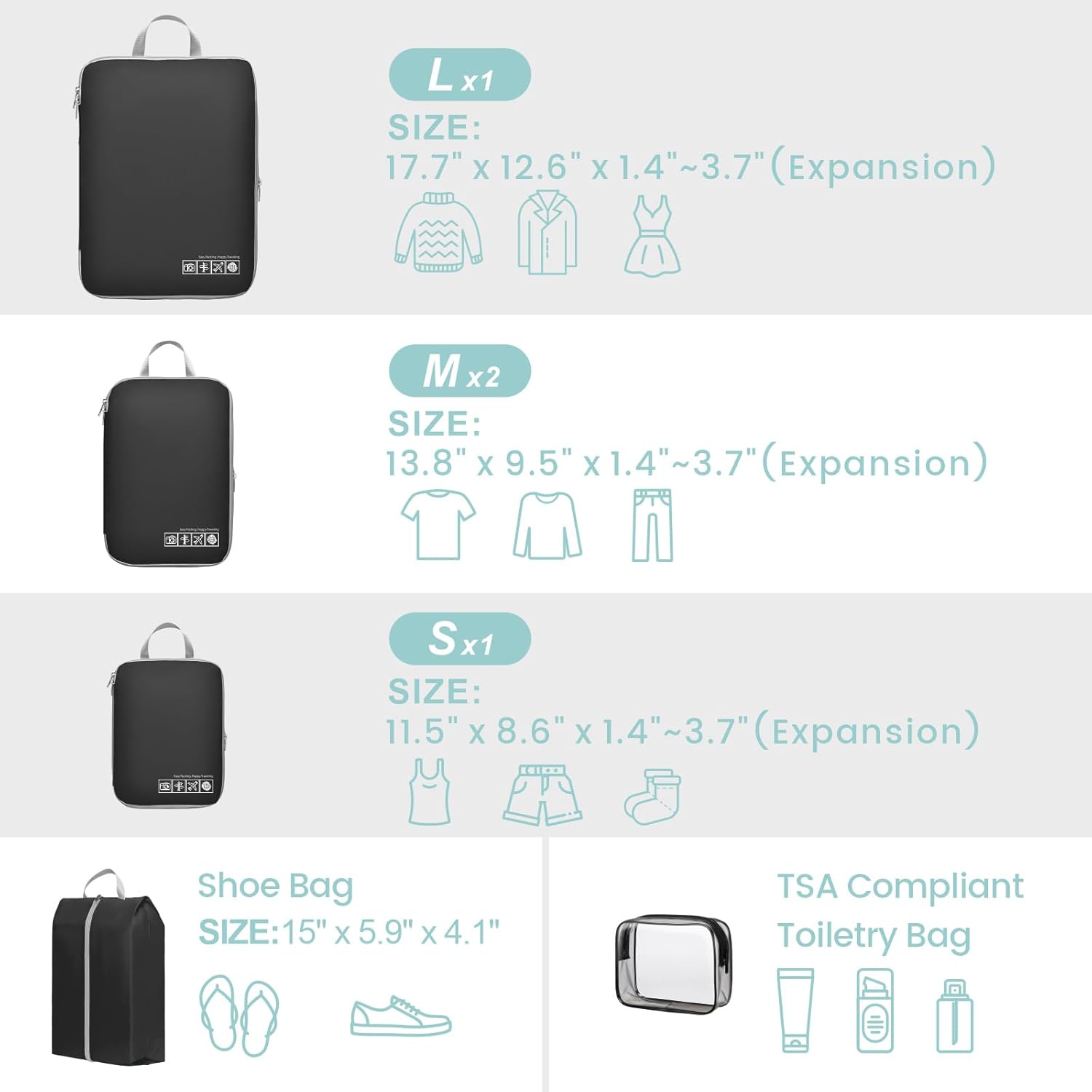 Cambond Compression Packing Cubes for Travel Women - Lightweight Luggage Organizers Bag Packing Cubes for Carry on Suitcases - Image 2