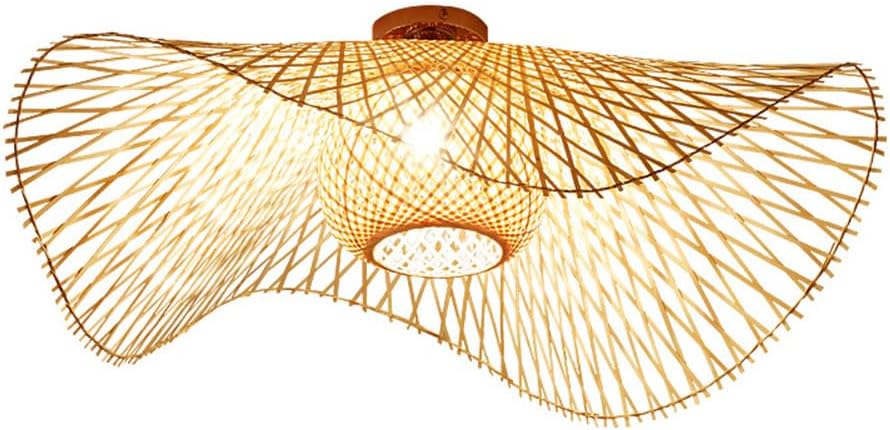 RCIDOS Lámpara de techo semiempotrada tejida de bambú para el hogar, lámpara colgante de mimbre estilo bohemio, lámpara de techo colgante de mimbre
