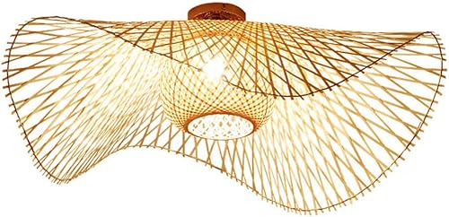 RCIDOS Lámpara de techo semiempotrada tejida de bambú para el hogar, lámpara colgante de mimbre estilo bohemio, lámpara de techo colgante de mimbre