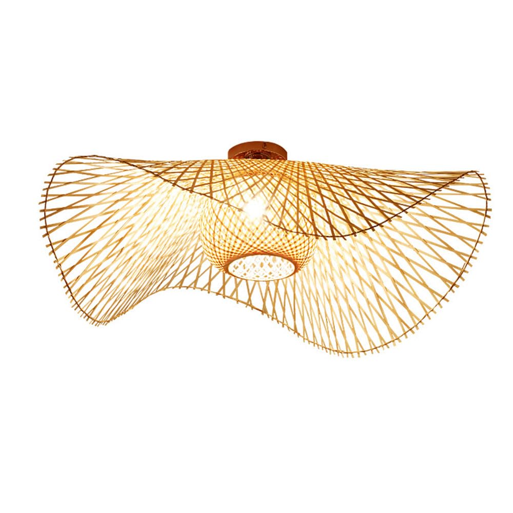 OZBMA Vintage Bamboo Pendant Light Large Woven Semi Flush Mount Ceiling Wicker Lamp Chandelier Handmade Decoration for Living Bedroom Restaurant (size_name 55CM)