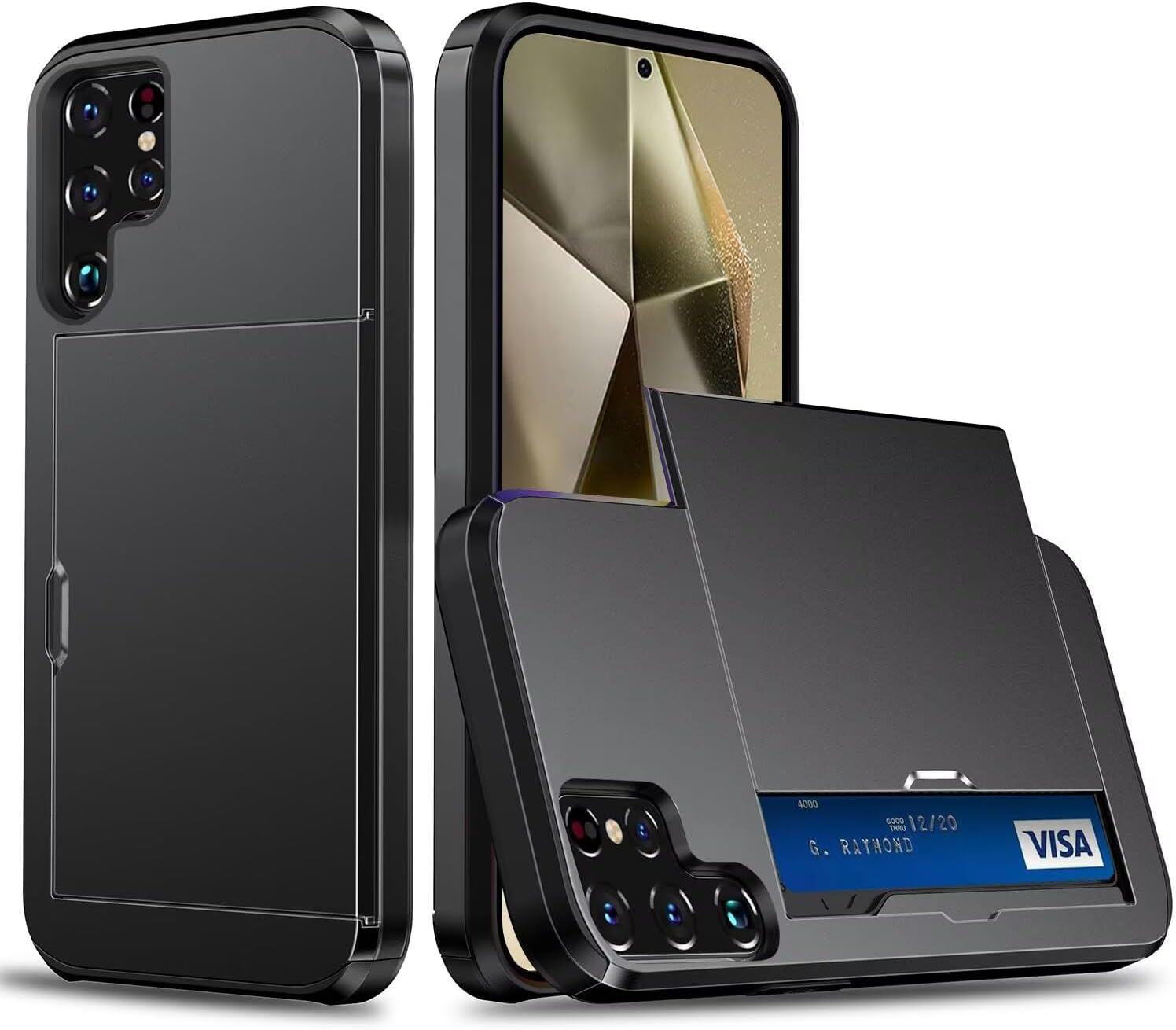 Etui portfelowe do Samsung Galaxy S23 Ultra z etui na karty, dwuwarstwowe etui ochronne na telefon, odporne na wstrząsy, ukryte szczeliny, odporne na wstrząsy etui z portfelem TPU i PC (czarny)
