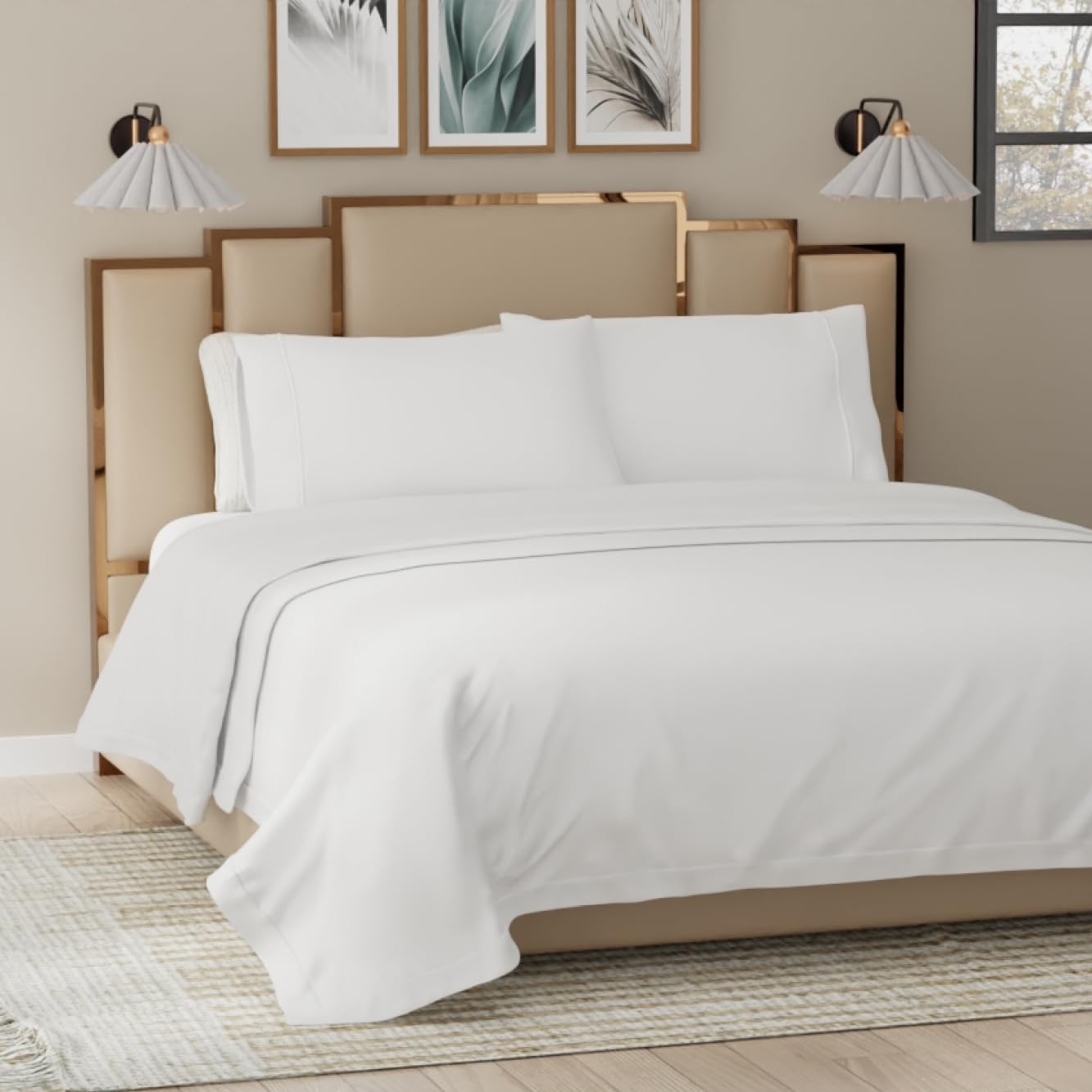 Linen Closet 400 Thread Count 100% Cotton Allergen Pro 4-Piece Sheet Set, King, White