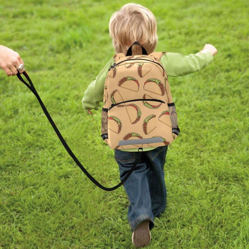 QUGRL Taco Pattern Print Toddler Backpack for Boys Girls Kids School Backpack with Chest Strap Leash Preschool Schoolbag Nursery Kindergarten Bag for Daycare Travel Hiking School