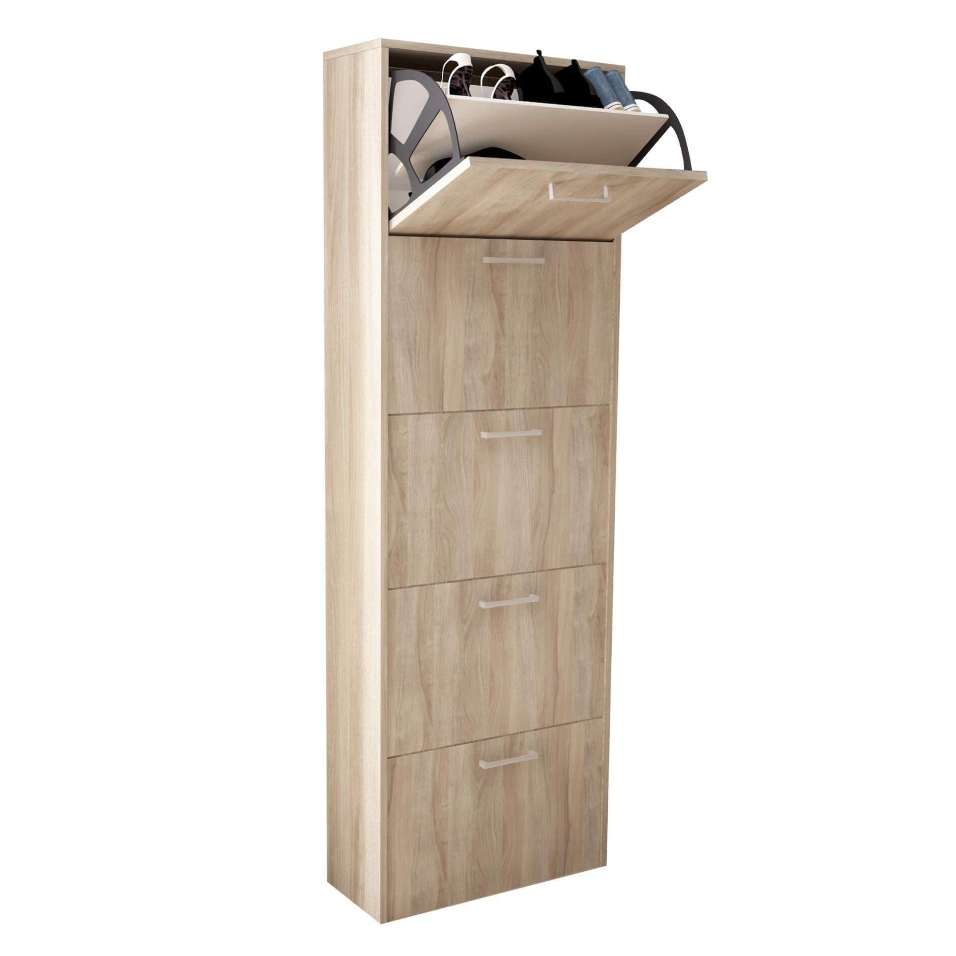 milani home - scarpiera slim 5 ante a ribalta 59 x 25 x 172 cm, effetto legno chiaro, per ingresso e corridoio