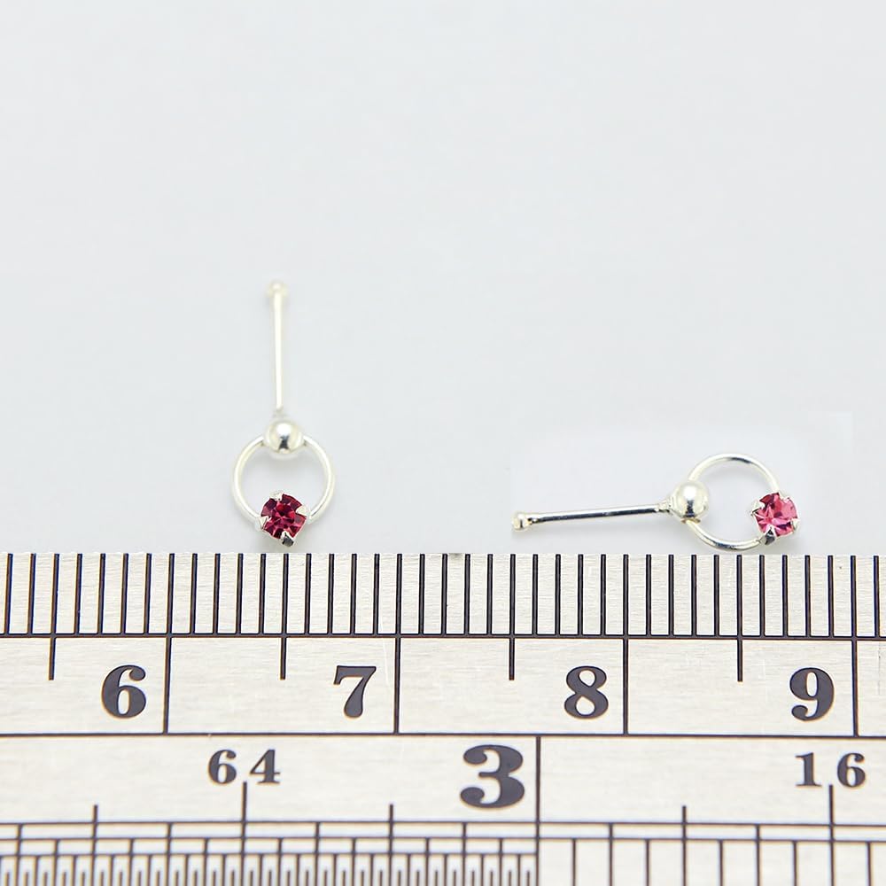 20 Pieces Box Set Claw Set Crystal Stone on Moving Ring Design 22 Gauge 925 Sterling Silver Nose Pin - Nose Stud - Tiny Nose Ring - Nose Piercing Body Jewelry