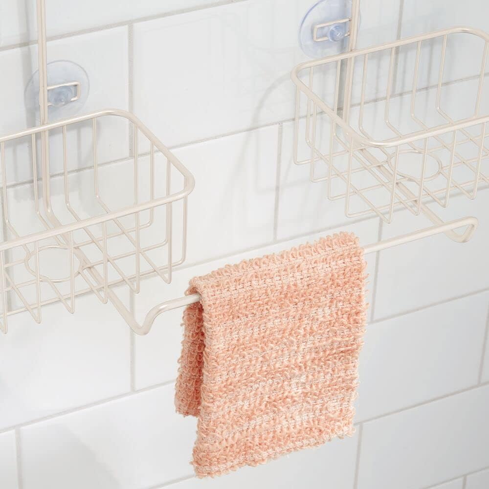mDesign Metal Hanging Bath and Shower Caddy Organizer for Hand Held Shower Head and Hose - Storage for Shampoo, Conditioner, Hand Soap - 4 Shelf Format - Cream/Beige