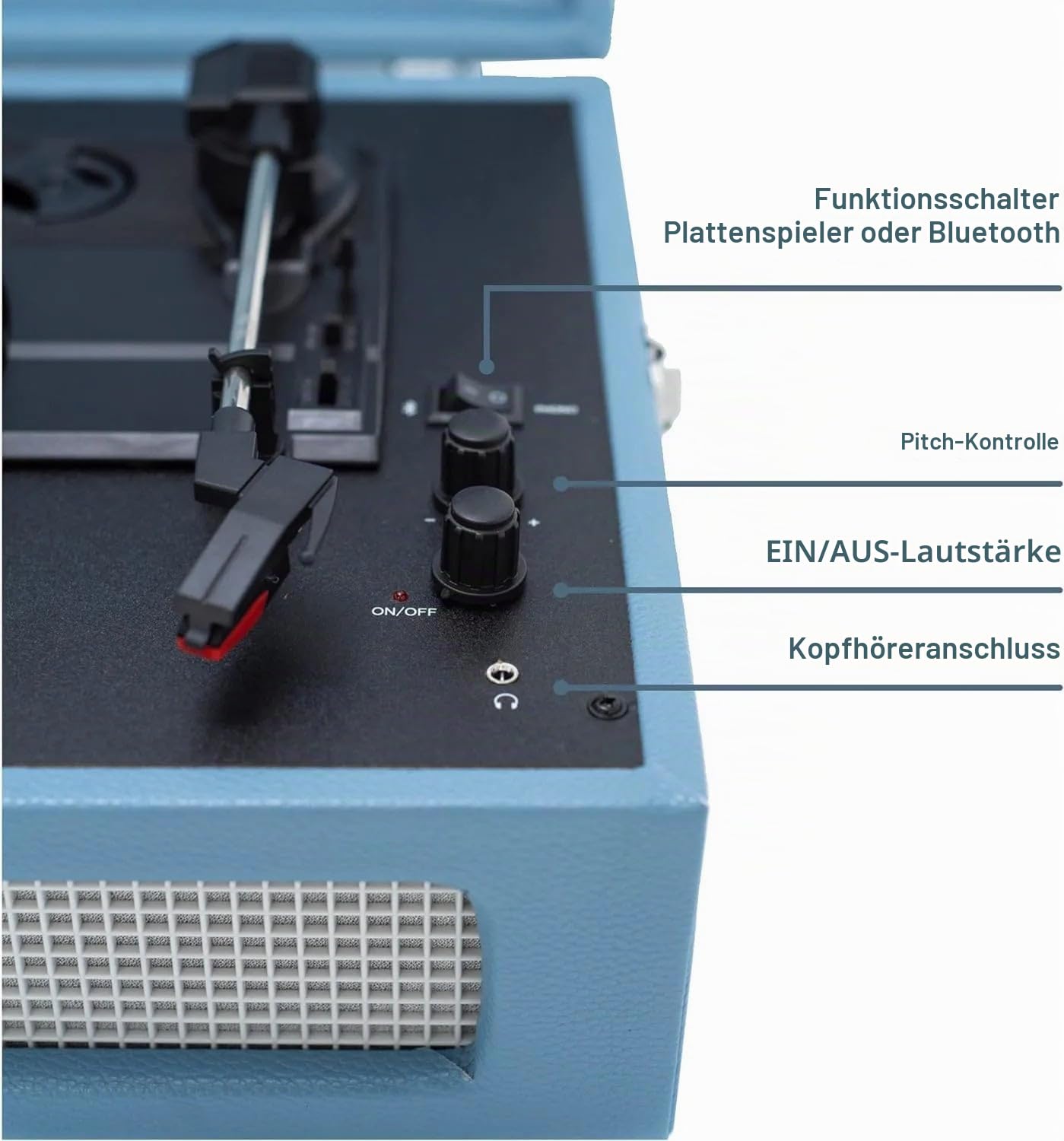 Crosley Voyager Plattenspieler mit 2 Lautsprecher, Bluetooth In & Out und AUX - 3 Speed Retro Schallplattenspieler - Für 7", 10" und 12" Vinyl - Tragbar mit Integriertem Koffer - Himmelblau