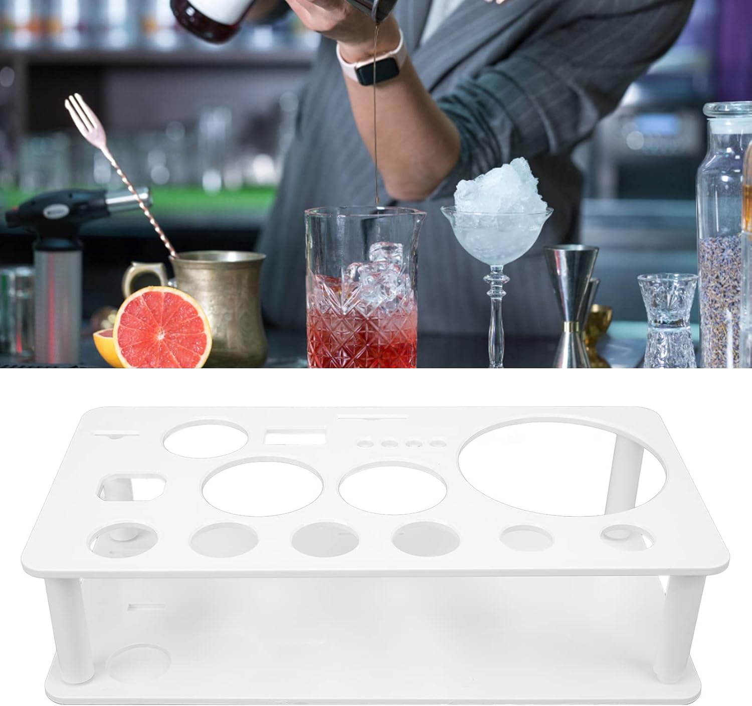 Bartender Kit Stand Space Saving Detachable Plastic Bartending Tool Organizer White (Large)