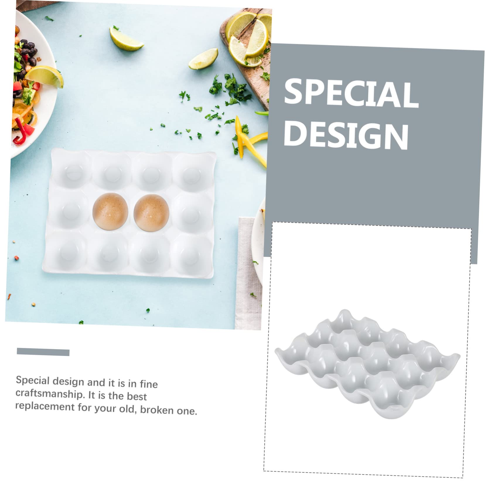 Homoyoyo Bandeja de Cerámica de Color Claro para Huevos con Diseño de Ranuras, Almacenaje Estable y Anti-colisión Adecuado para Refrigerador en Viajes y Pesca