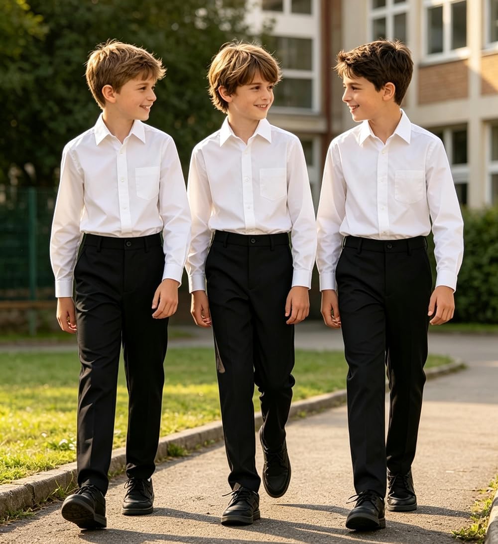 Boys Dress Pants Flat Front School Uniform Pants with Adjustable Waist
