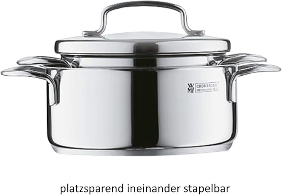 WMF Mini Derin Tencere, 12 cm, 0,7 L, Metal Kapaklı, İndüksiyon Uyumlu, Cromargan® Yüksek Kaliteli Parlak Paslanmaz Çelik, Üst Üste Saklanabilir