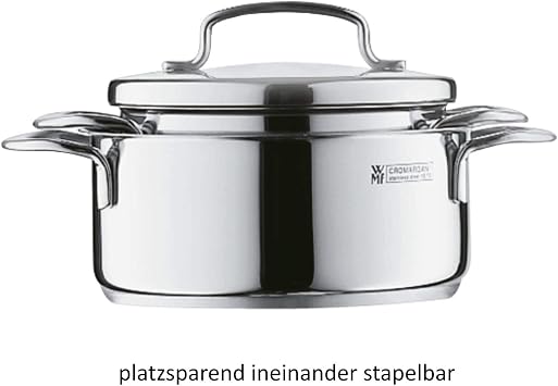 WMF Mini Derin Tencere, 12 cm, 0,7 L, Metal Kapaklı, İndüksiyon Uyumlu, Cromargan® Yüksek Kaliteli Parlak Paslanmaz Çelik, Üst Üste Saklanabilir