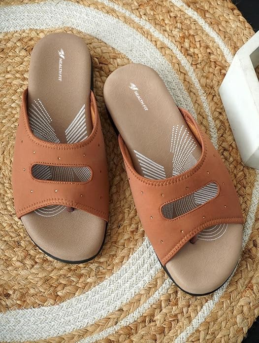 Image of HEALTH FIT EXTRA SOFT Women's Comfortable Memory Foam Doctor Slippers /Flip-Flops|Fashionable Casual & Stylish|Lightweight & Breathable|Outdoor Synthetic Casual Chappals Sandals Ladies & Girls HF25
