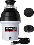 3/4 HP Élimination des ordures à cordon pour les éviers de cuisine, TECASA Déposeur de déchets d'aliments pour alimentation continue, réduction du bruit, cordon électrique inclus, gris et noir - HyperCrush 75