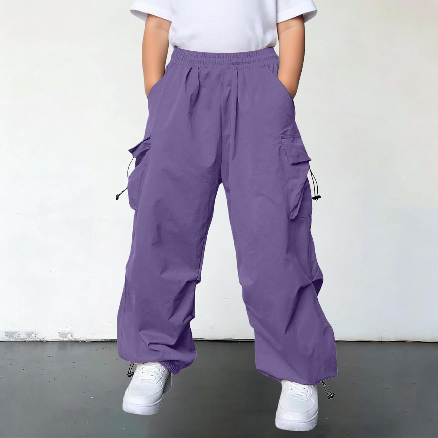 Baggy Cargo Pants Boys Elastic Waist Casual Loose Fit School Track Sweatpants Wide Leg Parachute Pants Harem Joggers