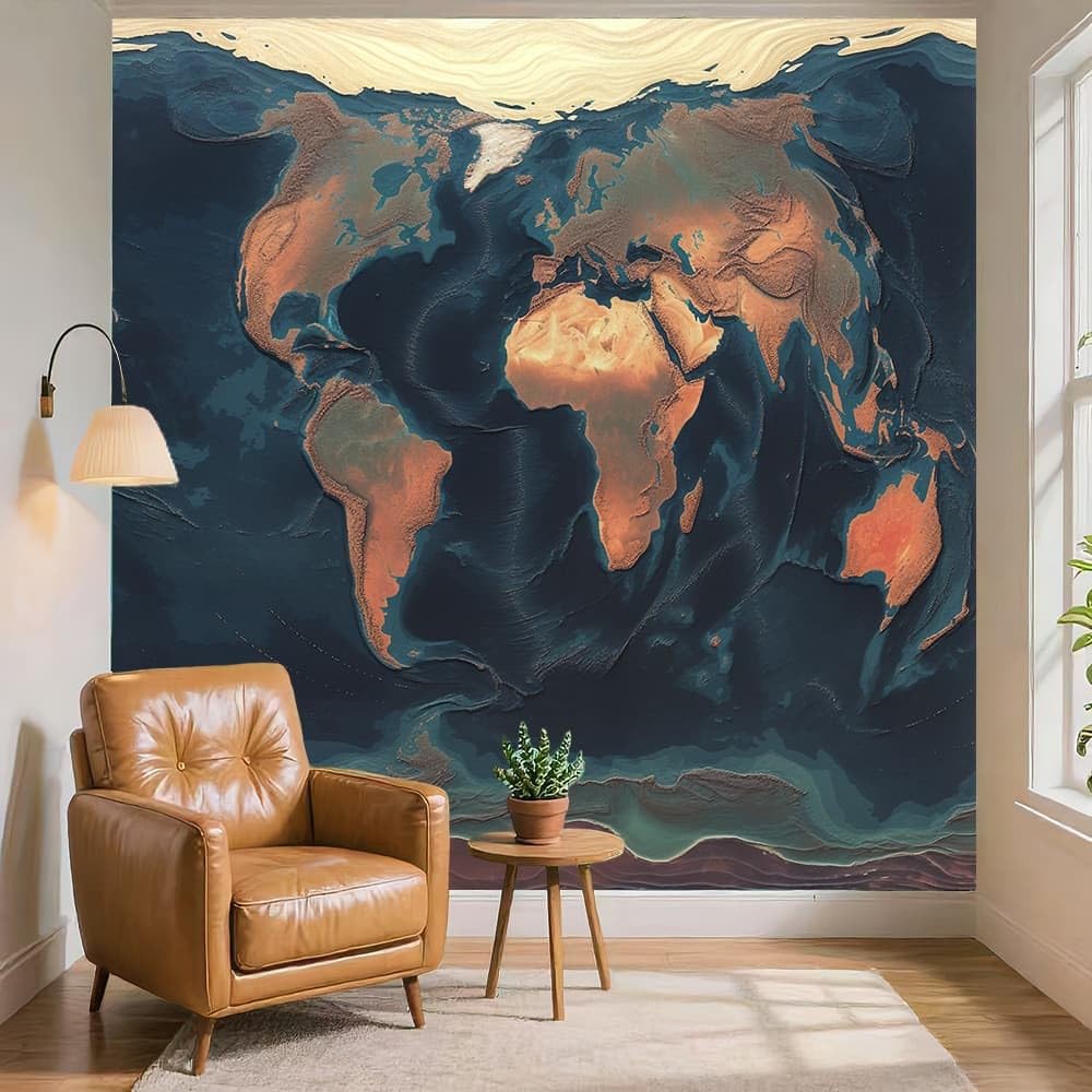 Générique Naklejka ścienna 3D panoramiczna tapeta mapa świata obrać i wklej fresk ścienny 350 x 256 cm niebieska kreatywna fototapeta dzieci DIY wnętrze salonu przedszkole biuro