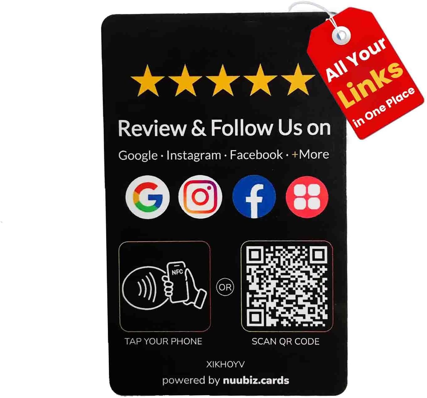Review Tap Card for Google with Social Media Sign – Multi-Link NFC & QR Code to Review & Follow on Instagram, Facebook & More – Reusable, No App, No Fees, Works with All Smartphones (Pocket Size: 3.35 × 2.13 inches)